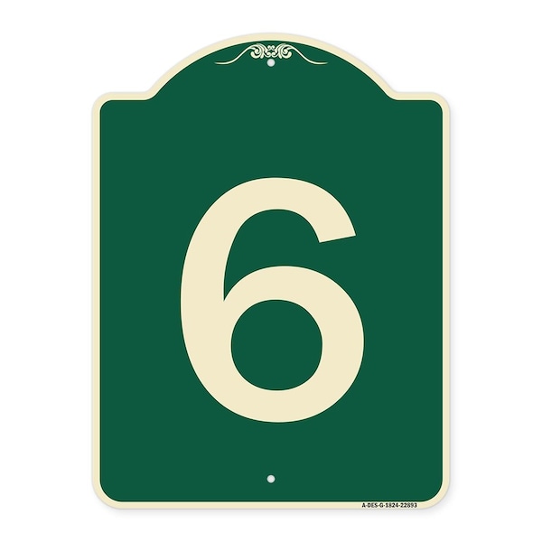 Signmission Designer Series Sign W/ Number 6, Green & Tan Heavy-Gauge Aluminum Sign, 24" x 18", G-1824-22893 A-DES-G-1824-22893 - main